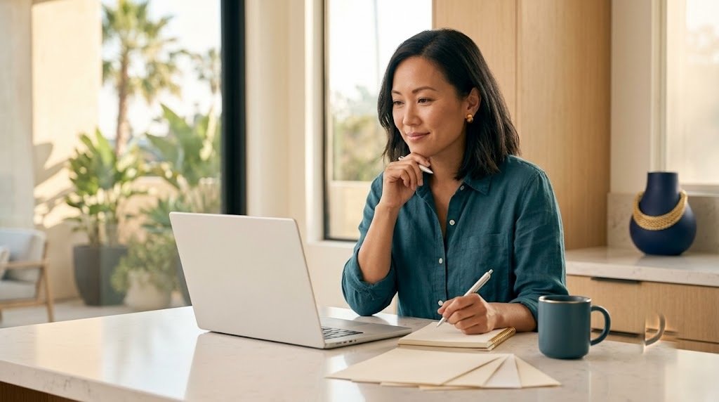 An independent contractor reviewing finances at a home office