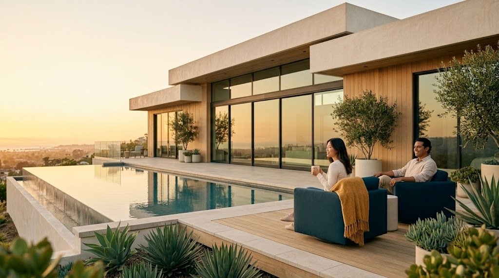 A luxury California estate at sunset