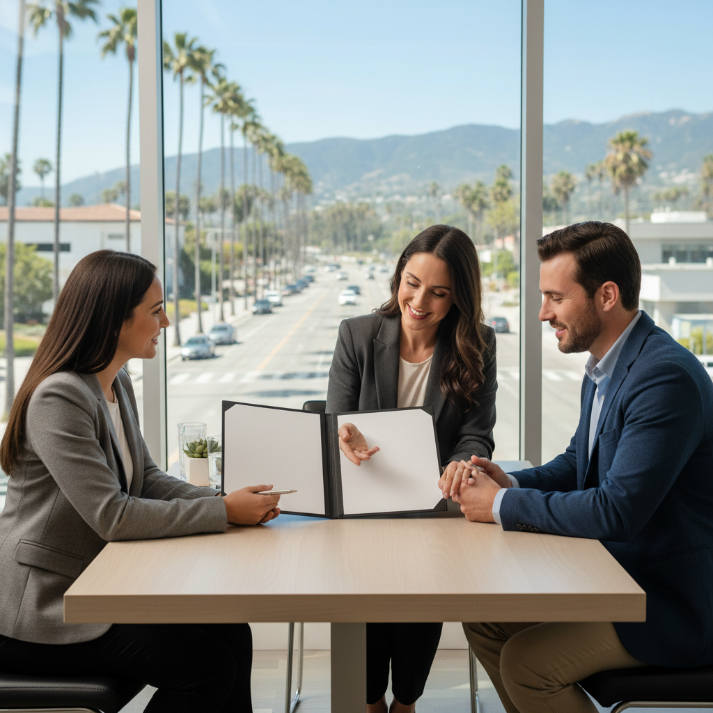Couple reviewing best mortgage options for bad credit with a loan officer in California