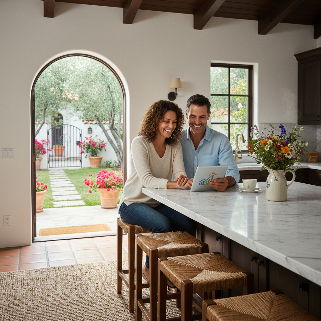 California homeowners reviewing mortgage rate forecast 2026 savings on a tablet