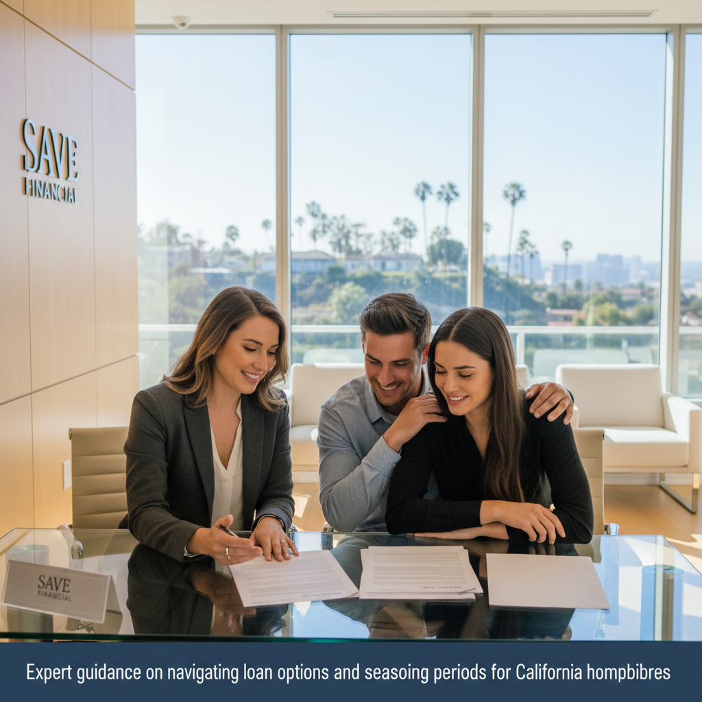 Couple reviewing documents to buy a house after bankruptcy California with a loan officer