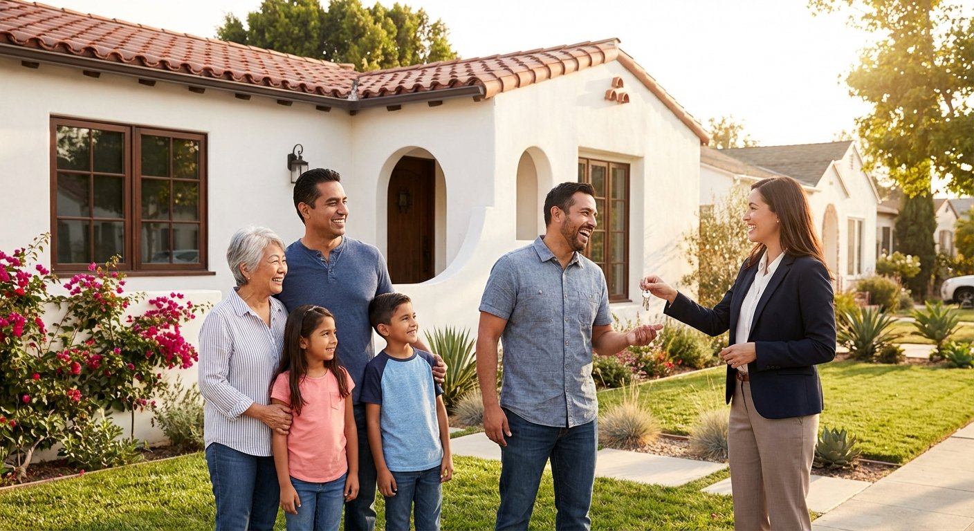 Best mortgage broker Los Angeles helping a happy family buy their dream house fast